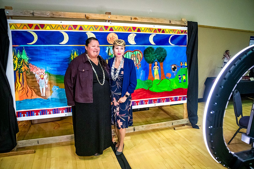Yurok Tribal Member Taralyn Ipi&ntilde;a (right), chief operations officer for the Yurok Tribal Council, poses for a photo with Pim Allen. - PHOTO BY MARK LARSON