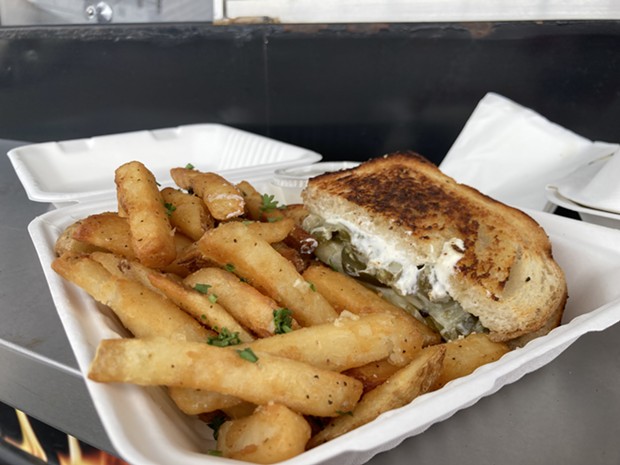 Jalapeño Popper grilled cheese and garlic fries. - PHOTO BY JENNIFER FUMIKO CAHILL