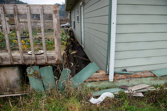 A house near Painter Street in Rio Dell was knocked several feet off its foundation by a 6.4 earthquake that hit the area Dec. 20. - MARK MCKENNA