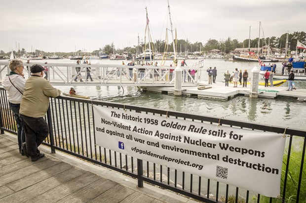 The Golden Rule was towed by tug  to the HSU aquatic center on Eureka's water front for public viewing and a second program about its history. - MARK LARSON