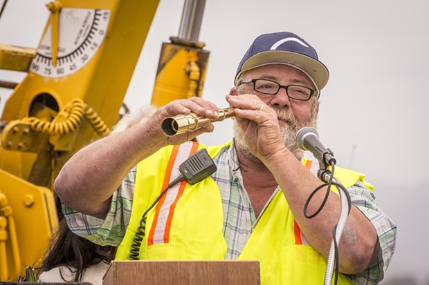 Leroy Zerlang was presented with a brass telescope as a thank-you gift  for his role in the restoration of the Golden Rule prior to its launching on Saturday, June 20 at the Zerlang & Zerlang  boat yard on the Samoa peninsula. - MARK LARSON