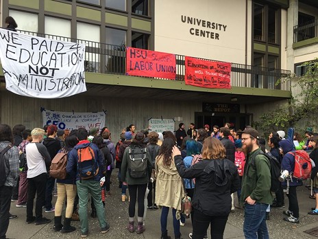 Students rallied outside the University Quad. - SUBMITTED