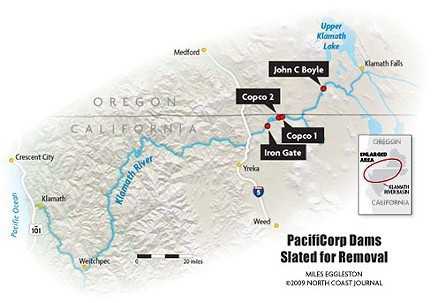 The four PacifiCorp dams along the Klamath River that the KBRA would have removed.