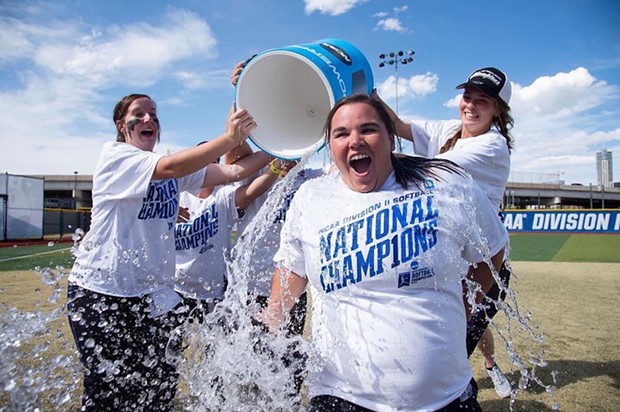 The Lions celebrate their national championship with the ice bath of victory. - FACEBOOK/UNIVERSITY OF NORTH ALABAMA