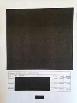 A heavily redacted receipt provided to the Journal by the city of Eureka, pursuant to a records request.