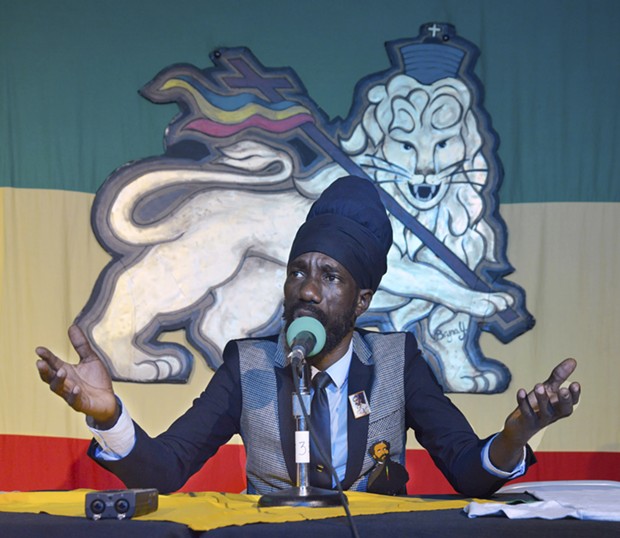 Sizzla Kalonji addresses the media at a press conference after his show. Prior to the press conference, Kalonji's manager warned reporters not to ask any "homophobic questions." - ERICA BOTKIN