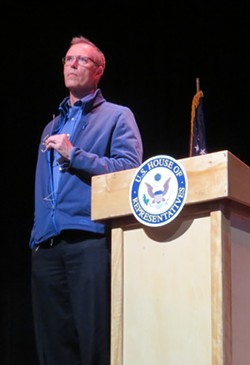 Huffman listens to a question at last night's town hall. - TONY REED