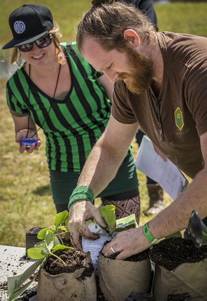 Angus Funkhouser competing in the Humboldt Grow Games at Cannifest. - PHOTO BY MARK LARSON