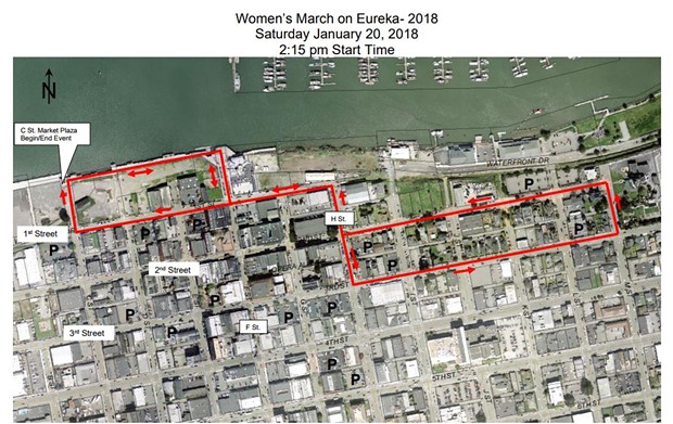 Women's March on Eureka route map. - SUBMITTED