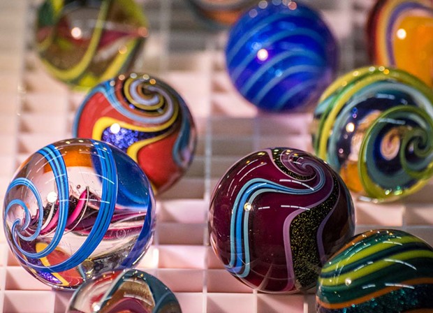Artist Geoffrey Beetem's marbles were among the scores of glass creations on display at the Humboldt Marble Weekend. - PHOTO BY MARK LARSON