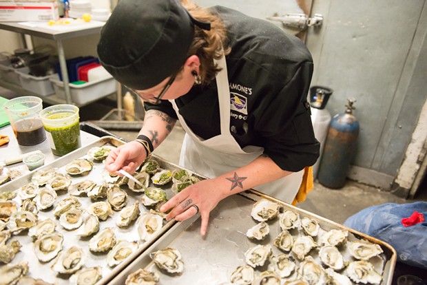 Chef Lizette Acuna of Ramone's prepared a duo of oysters for last year's Equinox event. - PHOTO BY MARK MCKENNA
