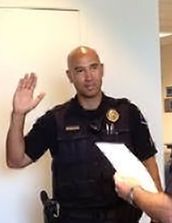 Jacy Tatum is sworn in as a Rohnert Park police sergeant in July 2015. - CITY OF ROHNERT PARK POLICE &amp; FIRE FACEBOOK PAGE)