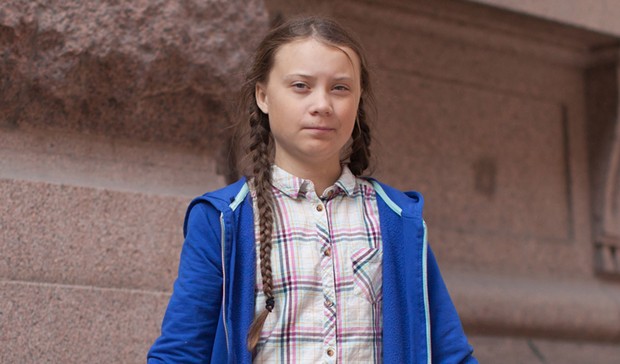 Greta Thunberg, outside the Swedish parliament.