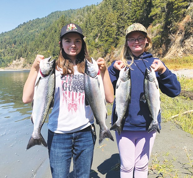 Kyliee, left and sister Maycee Jacks of Eureka scored a limit of jack salmon Saturday while fishing the Klamath River.