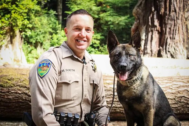 Humboldt County Sheriff's Office deputy Maxwell Soeth with his first canine with the department, Gusto, in 2018.
