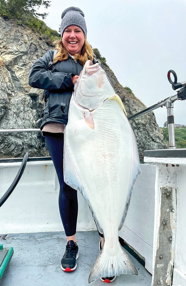 Amanda Weaver from Reno topped her Fourth of July holiday with a 57-pound Pacific halibut caught aboard the Shellback out of Trinidad.