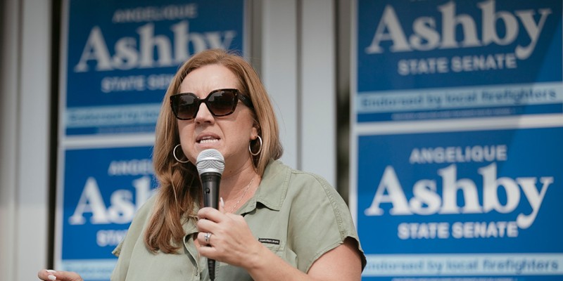 Sacramento city councilwoman and Democratic State Senate candidate Angelique Ashby talks to supporters at a campaign event in Sacramento on Sept. 10, 2022.