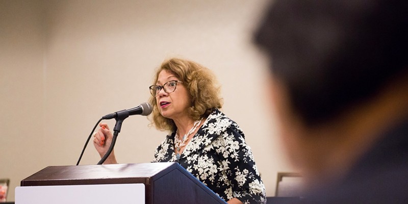 Fomer CSU Fullerton President Mildred García speaks during an event in 2016.