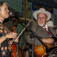 Elana James and Dave Stuckey share a moment during the Western Swing All Stars' performance on Friday night at the Adorni Center.