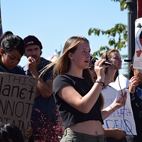 Zoe Reiss, an Arcata High School senior, addressing the crowd at Arcata's Global Climate Strike.