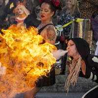 The Bella Vita Fire Dance Company burns it up on the Arcata Plaza.