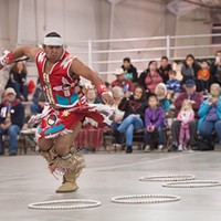 Andrew Romero of Pine Valley demonstrates the Hoop Dance at the 2017 Intertribal Gathering and Elders Dinner.