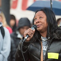 Charmaine Lawson speaks to the crowd gathered to honor her son and demands justice for him on the second anniversary of his killing.