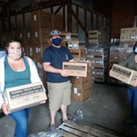 Dianna Rios, executive director of the Fortuna Business Improvement District, Scott Adair, director of the County Office of Economic Development and Susan Seaman, program director at AEDC, are preparing to hand out COVID-19 supplies to local businesses.
