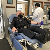 EPD Capt. Brian Stephens donates during the blood drive.