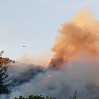 A helicopter fighting the Jones Point Fire.