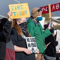 About 50 demonstrators gathered at the Humboldt County Courthouse on Friday to demand that Eureka Police Department fire officers who were exposed in a Sacramento Bee article about offensive group texts between the officers.