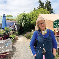 Kathy Mullen at the Kneeland Glen Farm Stand on the Freshwater Farms Reserve.