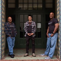 Mark Taylor, left, Tony Wallin and Eric Clark, far right, at the Humboldt State University campus