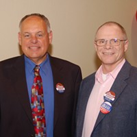 Former Sheriffs Mike Downy and Gary Philp, right, while Downey was on the campaign trail in 2010. Photo courtesy of Mike Downey
