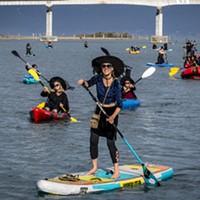 On Saturday, Oct. 21, Christine Fiorentino and fellow Witches Paddle participants left the Samoa Bridge boat ramp and headed west on Humboldt Bay into a stiff wind.