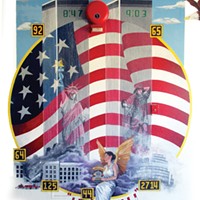 A mural Patrick Harvey painted at Pelican Bay State Prison in the early 2000s commemorating the lives lost in the Sept. 11 terrorist attacks.