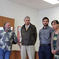 HumCPR founder Lee Ulansey, Eureka Mayor Frank Jager, HumCPR Executive Director Alec Ziegler and Betty Chinn (from left to right) at today's press conference.
