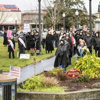 Silent People in Black Protest on Arcata Plaza