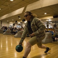 Karen Smith bowls her second shot in the round as the title character from The Big Lebowski, 'The Dude,' on Friday, Feb. 10.
