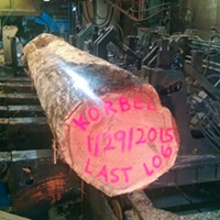 The last log to come off the Korbel Mill when it closed in 2015. The mill had been in operation on and off since 1884.