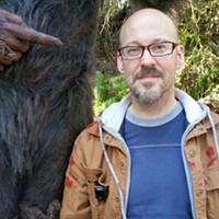 Co-producer Edward Olson hanging out in the Humboldt woods with Bigfoot.
