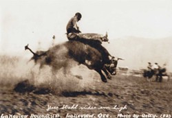 SUBMITTED - Jesse Stahl riding a bull at the Lakeview Rodeo.