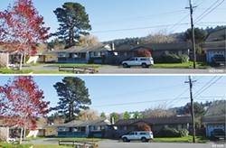 THE CITY OF ARCATA - Top photo: Current skyline. Bottom: The proposed village housing.