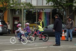 CITY OF ARCATA - Young bicyclists participate in a rodeo-style bicycle obstacle course at the 2018 Kids Bike Rodeo.