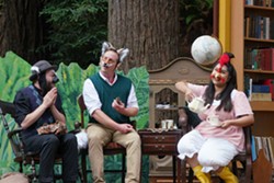 From left to right: Michael Enis (Badger), Charlie Heinberg (Fox), Abi Camerino (Chicken) - -Talking about the spirals of a pine cone that present a natural example of Fibonacci sequences- - PHOTO BY: Patrick Rutherford
