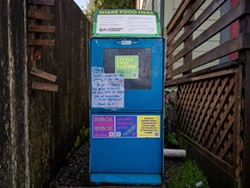 PHOTO BY MARK MCKENNA - The little free food pantry that sits outside HACHR's Eureka headquarters.