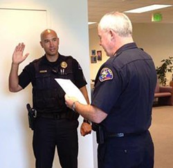 CITY OF ROHNERT PARK POLICE &amp; FIRE FACEBOOK PAGE. - Jacy Tatum is sworn in as a Rohnert Park police sergeant in July 2015.