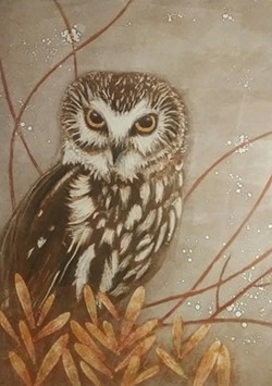 "Just For This Moment," Northern Saw-whet Owl Monotype