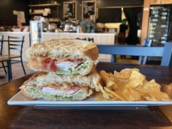 PHOTO BY JENNIFER FUMIKO CAHILLL - The turkey, pesto, bacon and fig jam panini at Harbour Coffee and Wine.