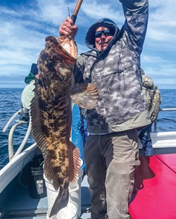 PHOTO COURTESY OF CURT WILSON/WIND ROSE CHARTERS - Dion Davies, of Dixon, landed a big lingcod while fishing out of Trinidad last weekend aboard the Wind Rose.